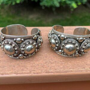 Vintage Antique Huge Siam Sterling Silver Wide Cuff Bracelet Set "Rare"